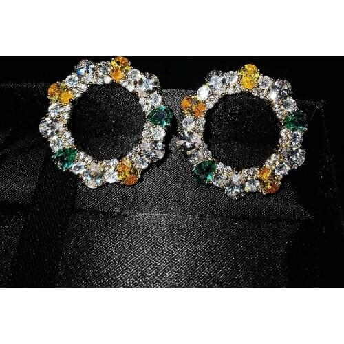 QTT White Round Zircon Stone Earring For Woman Earrings Dripping Hoop Earring For Wedding Party Gift Fine Jewelry