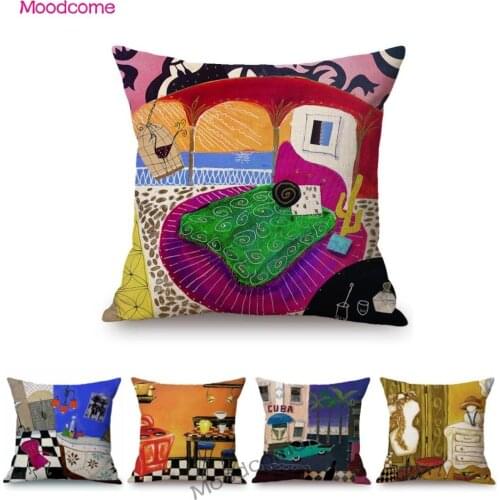 Modern Abstract Art Geometrics Cubism Fashion Room House Decoration Throw Pillow Case Nordic Cotton Linen Colorful Cushion Cover