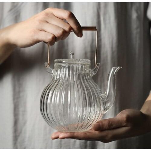 Heat-resistant transparent brass glass boiling water-boiled tea teapot household electric ceramic stove Kung Fu tea set