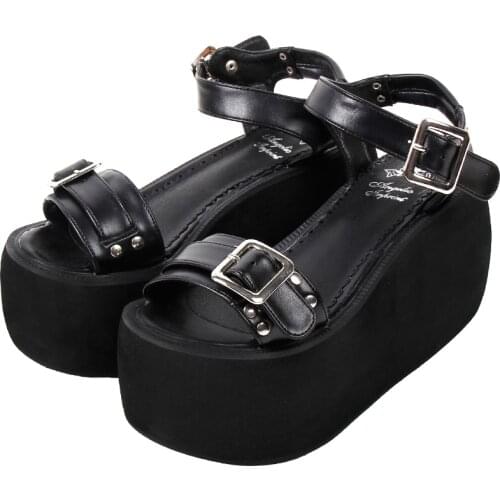 Angelic imprint woman lolita cosplay punk shoes lady high heels Gothic pumps girl princess summer dress party sandals 8469 PU