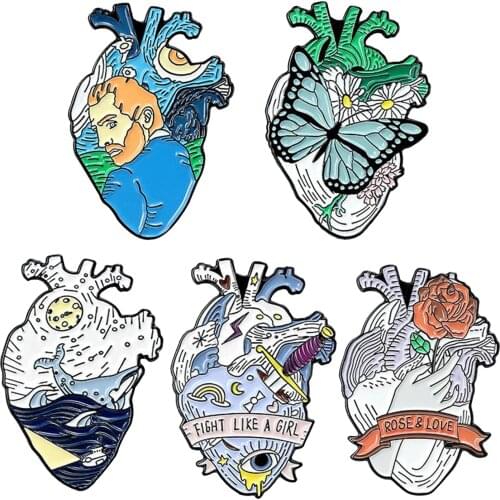 Pack of 5 Organ Heart Enamel Pins Brooch Badge for Bag Clothes Lapel Pin