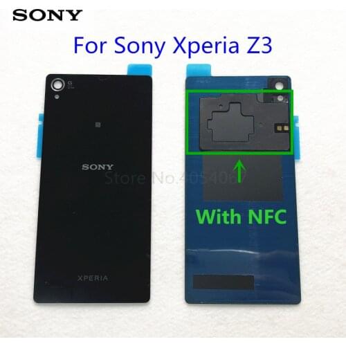 For Sony Xperia Z3 Glass Back Housing Battery Cover Rear Door Replacement Parts Case For L55T D6603 D6643 D6653 D6633 + NFC