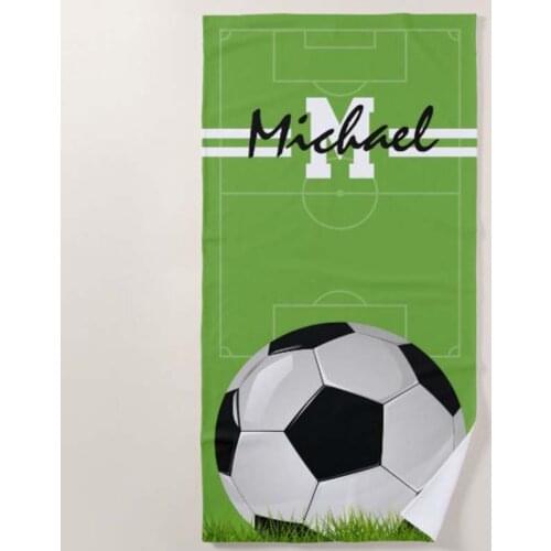 Green White Custom Name Number Football Towel Soccer Ball Pattern Sport Design American Football Soft Bath Towel Absorbent Hand