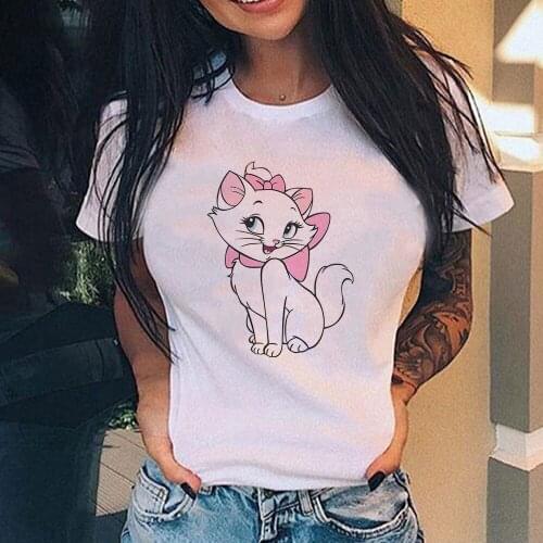 Disney The Aristocats Women Funny T Shirt Short Sleeve Marie Cat Tops Tees Femme Harajuku Girl Tshirt Dropship