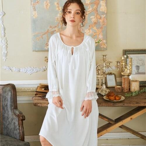 Women Cotton Night Gown Long Night Dress Victorian Lace Peignoir Princess Sleepwear Fairy Nighty Lady Romantic Vintage Nightgown