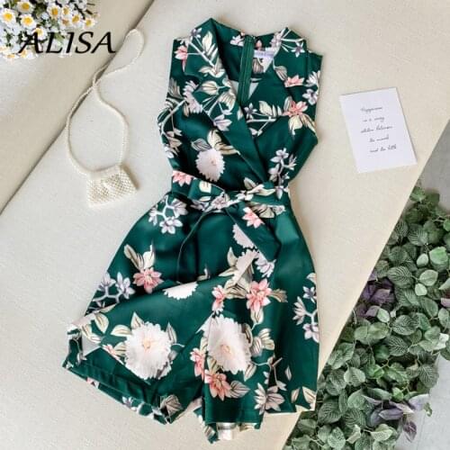 Summer Shorts Playsuit Women Slim Bodycon Romper 2020 Fashion Floral Printed With Belt V-neck Boho Beach Bodysuit Overalls Femme