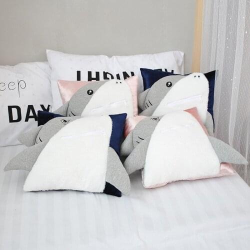1pcs 35*35cm Stuffed Shark Creative New 3D Shark Plush Toy Pillow Storage Super Soft Stuffed Doll Home Sofa Bed Backrest Gifts