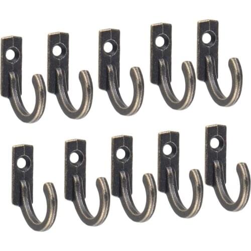 10PCS Single Prong Hook Mini Size Wall Mounted Retro Cloth Hanger for Coats Hats Towels Keys