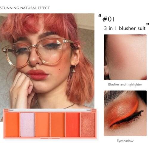 6 Color 3 In 1 Eyeshadow Palette Makeup Pigment Eye Shadow Holographic Pigment Eyeshadow Blush Highlighter Powder Metallic Matte