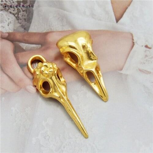 6PcsGold Color Raven Skull Bird Head Jewelry Raven Skull Charms Alloy Birds Beak Charms Animals Bird Pendant Diy Male Jewelry