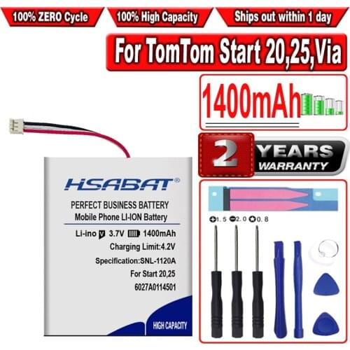 HSABAT 1400mAh Battery for TomTom Start 20,25,Via 135, 1405, KL1, GPS 6027A0114501/KL1