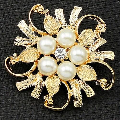 Luxury Flower Brooch Pin Rhinestone Crystal Faux Pearl Bouquet Bridal Wedding Party Elegant Jewelry Dress Brooches Pin Gift