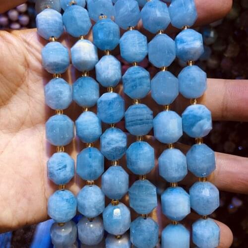 Wholesale Natural Blue Aquamarin e Beads,Hand Cutting Beads 10mm Faceted Gem Stone Loose Beads for jewelry,1string 15.5"