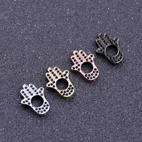 High quality 4 Color Beads & Jewelry Micro Pave Zircon Palm DIY Bracelet Accessories Copper Brass DIY Charms Jewelry
