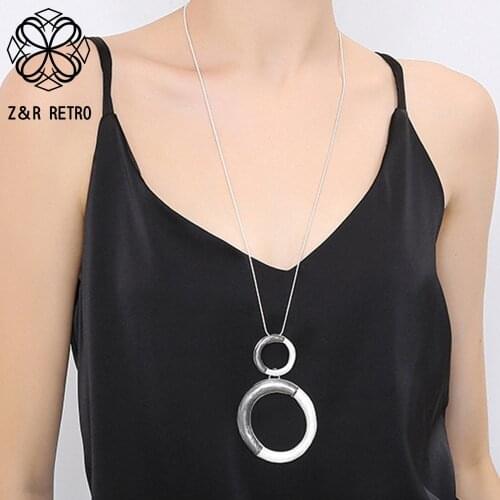 Round Circles Long Chains Suspension Necklace Costume Jewelry for Women Collar Trend Pendants Vintage Accessories Neck Chokers