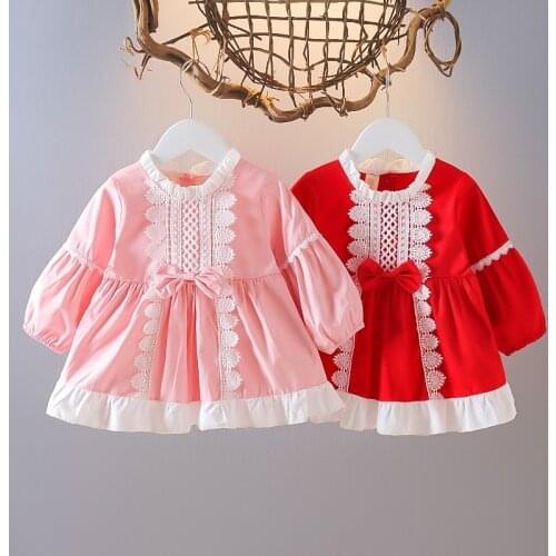 Sweet Baby Dress Autumn Baby Girls Long Sleeved Lovely Lace Princess Dresses 1-3Years Cute Toddler Kids Children Clothing