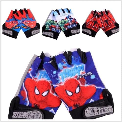 Disney Marvel Avengers Spiderman Anime Cartoon Half Finger Gloves Anti-skid Riding Boys and Girls Anime Balance Bike Gloves