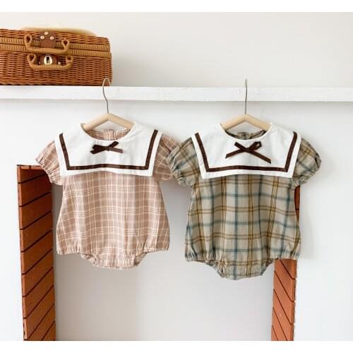 Baby Boys Romper Summer 2021 Newborn Baby Romper Cotton Plaid Infant Baby Jumpsuit Boys Clothes Gentlman Girls Playsuit 0-2Y