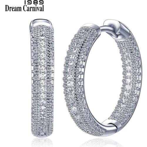 DreamCarnival 1989 New Arrivals Amazing Price Luxury Hoop Earrings for Women Sparkling White Cubic Zirconia Femme Aretes SE24112
