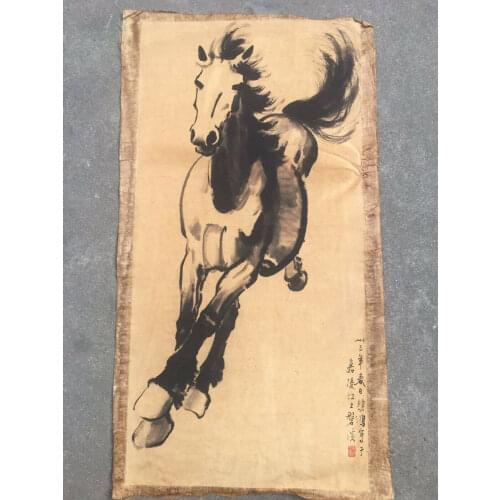 Chinese Old Scroll Xu Beihong - Galloping Horses Painting Rice Paper Painting