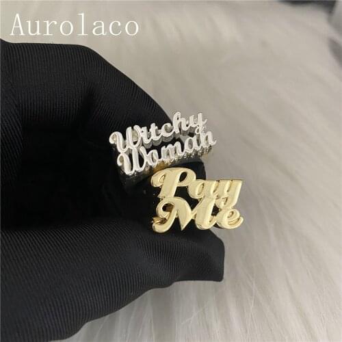 AurolaCo Two Name Rings Custom Name Rings Gold Personality Hip Hop Ring Women Fashion Punk Letter Ring Gifts