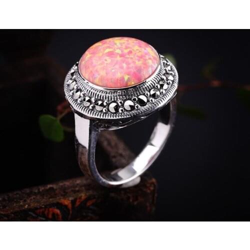 2019 New Luxury Round Opal Ring For Lady Elegant Natural Opal Gemstone Real 925 Sterling Silver Ring For Wedding Engagement Gift