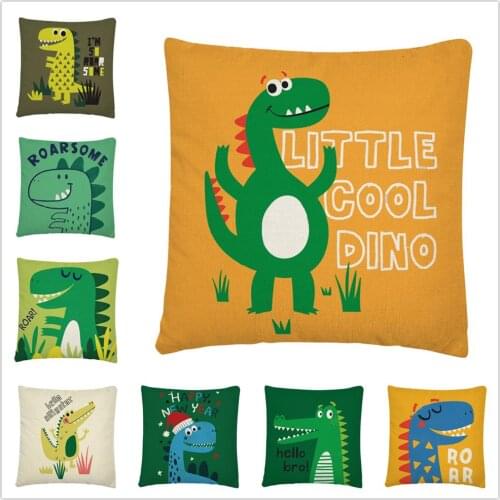 Childish Cartoon Little Dinosaur Pattern Linen Cushion Cover Pillow Case for Home Sofa Car Decor Pillowcase 45X45cm