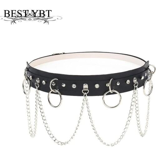 Best YBT Imitation Leather Womens Belt Alloy Pin Buckle Belt Punk Creative Chain Personalized Fashion New Womens Belt