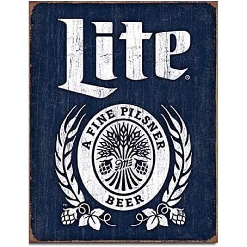 Miller Lite Brewing Beer Bottle Logo Weathered Retro Bar Pub Wall Art Decor Metal Tin Sign 8x12in