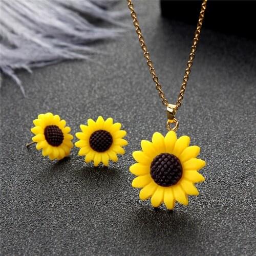 Trendy Elegant Sunflower Jewelry Sets Necklace Earrings Romantic Women Flower Accessories Necklaces & Earrings Set Party Gift