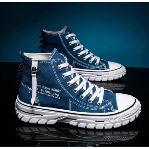 Mens Casual High-Top Shoes Fashion Tennis Blue Black Breathable Canvas Sneakers Trainers Skateboard Trend Tides 2021 New Spring