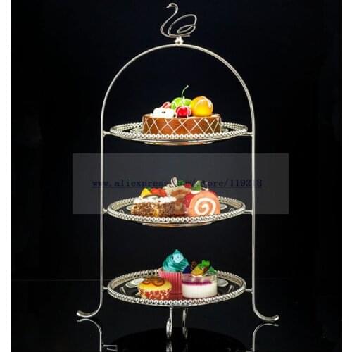1PCS New European silver plated three-layer afternoon tea snack rack wedding birthday dessert set multi-layer cake plate