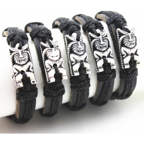 Wholesale Jewelry lots 12pcs Handmade Amulet Tiki Man Charm Surfing Leather Bracelets Bangle GIFT MB99