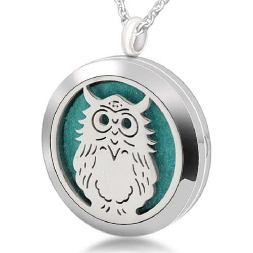 316L Stainless Steel Essential Oil Diffuser Necklace Pendant Owl 30MM Magnetic Aromatherapy Necklace For Women