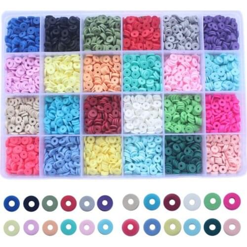 4800Pcs 24 Colors 6mm Flat Round Polymer Clay Disc Loose Spacer Bead DIY Jewelry