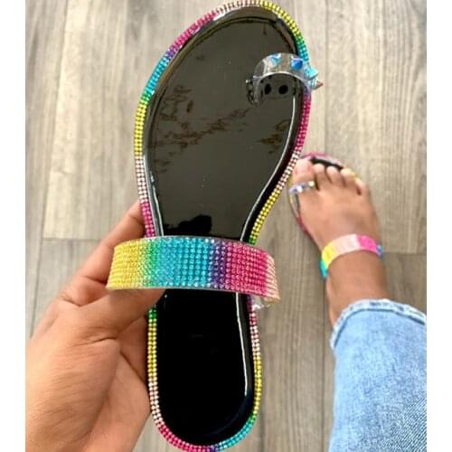 Flat Beach Sandals Summer Rhinestone Rivet Open Toe Slippers Fashion Handmade Outdoor Casual Womens Shoes Plus Size