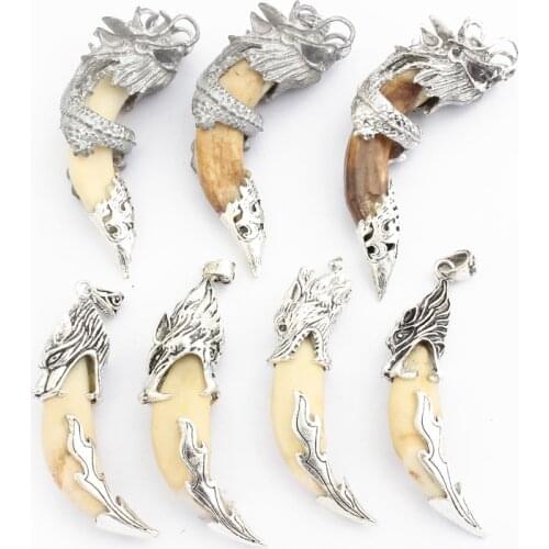 1pcs Wolf/Camel Teeth Natural Bone Charms Pendant For Diy Necklace Jewelry Making Primitive Tribal Ornaments Jewelry Accessories