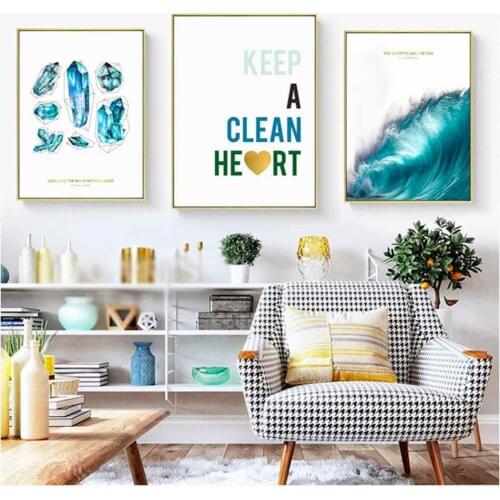 HAOCHU Straight Blue Feather For Living Room Home Decor Painting Print Poster Simple Nordic Wall Picture Canvas Painting