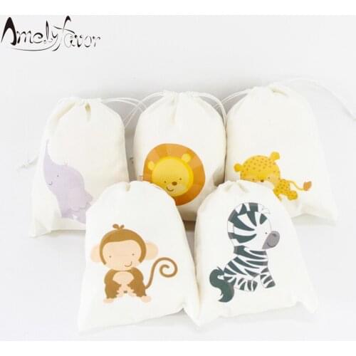 Safari Animal Theme Party Bag Gift Candy Bags Jungle Baby Animals Kids Birthday Party Event Decorations Party Container Supplies