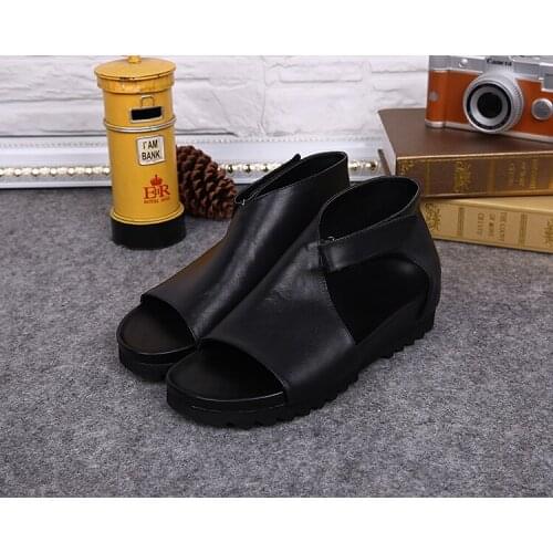 Genuine Leather Black Sandalias Hombre Sandals Men Cool Hollow Mens Summer Shoes Casual Beach Sandals calzado hombre Plus Size