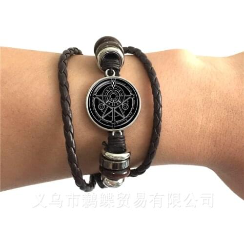 Satanic Pentagram Star Symbols Statement Black/Brown Leather Bracelet Bangle Handmade For Men Women Classic Jewelry Pagan Gift