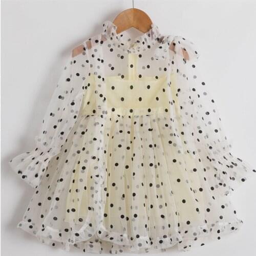 Spring Summer Lace Girls Dress Long Sleeve Polka-Dot Birthday Party Children Clothes Wedding Evening Kids Dresses for Girls