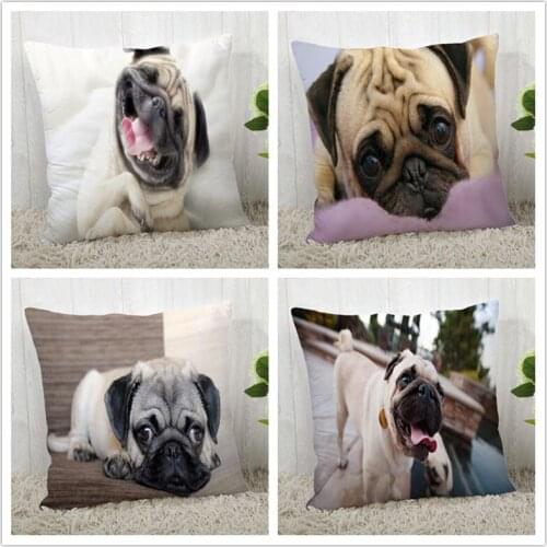 Custom cute Pug Pillow Case Polyester Decorative Pillowcase zipper Pillow Case Pillowcase Square 40*40cm drop shipping