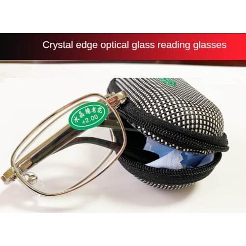 Folding Reading Glasses Crystal Edge Glass Transparent Mens and Womens Reading Glasses Net Box Small Pull Bag Очки для чтения