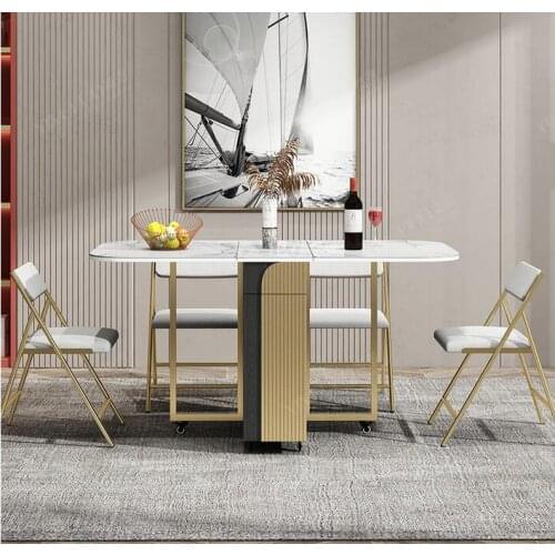 Rock plate folding dining table and chair combination household modern simple multifunctional small family dining table ultra-th