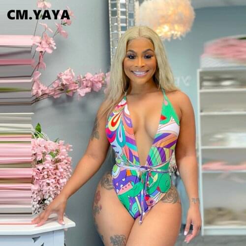 CM.YAYA Women Set Print Bandage Elastic Bodysuit Mesh See Through Loose Wide Leg Long Pants Two Piece Sets Sexy Tracksuit Outfit