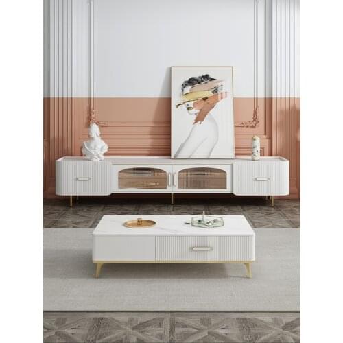 Tea table modern living room new high-end rectangular tea table painted rock plate tea table TV cabinet combination household