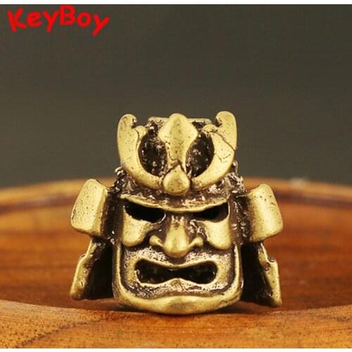 Vintage Copper Skull Knight Head Helmet Figures Umbrella Rope Pendant Warrior Knife Bead Lanyard Brass Keychain Trinket DIY Part