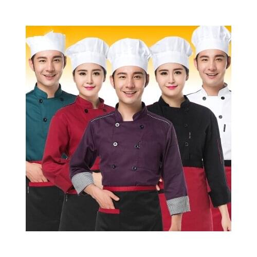 High quality long-sleeved Chef service Hotel working wear Restaurant work clothes Tooling uniform 5 color chef jackets