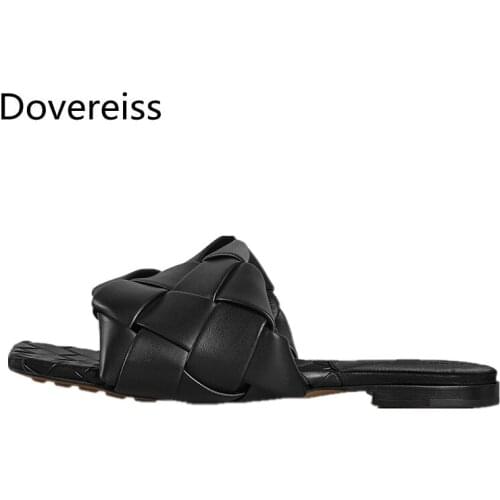 Dovereiss Fashion Womens Shoes summer consice flats Elegant Square toe Pure color apricot red white orange Slippers size 34-43